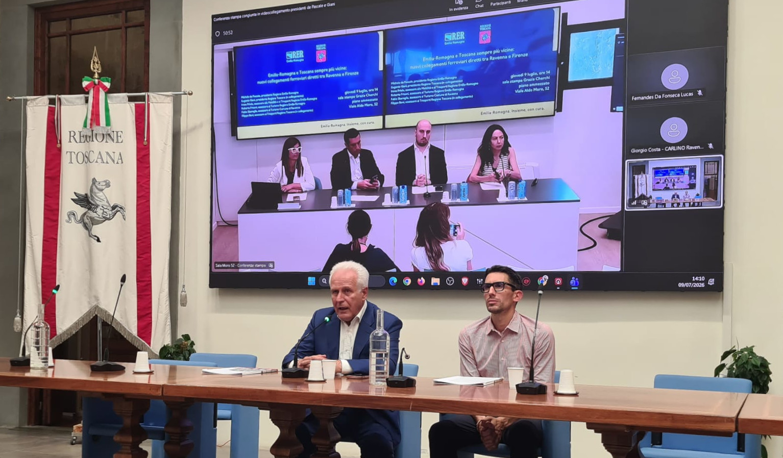 Giani e Boni collegati con De Pascale, Priolo, Frisoni e Sbaraglia (fonte foto comunicato stampa)