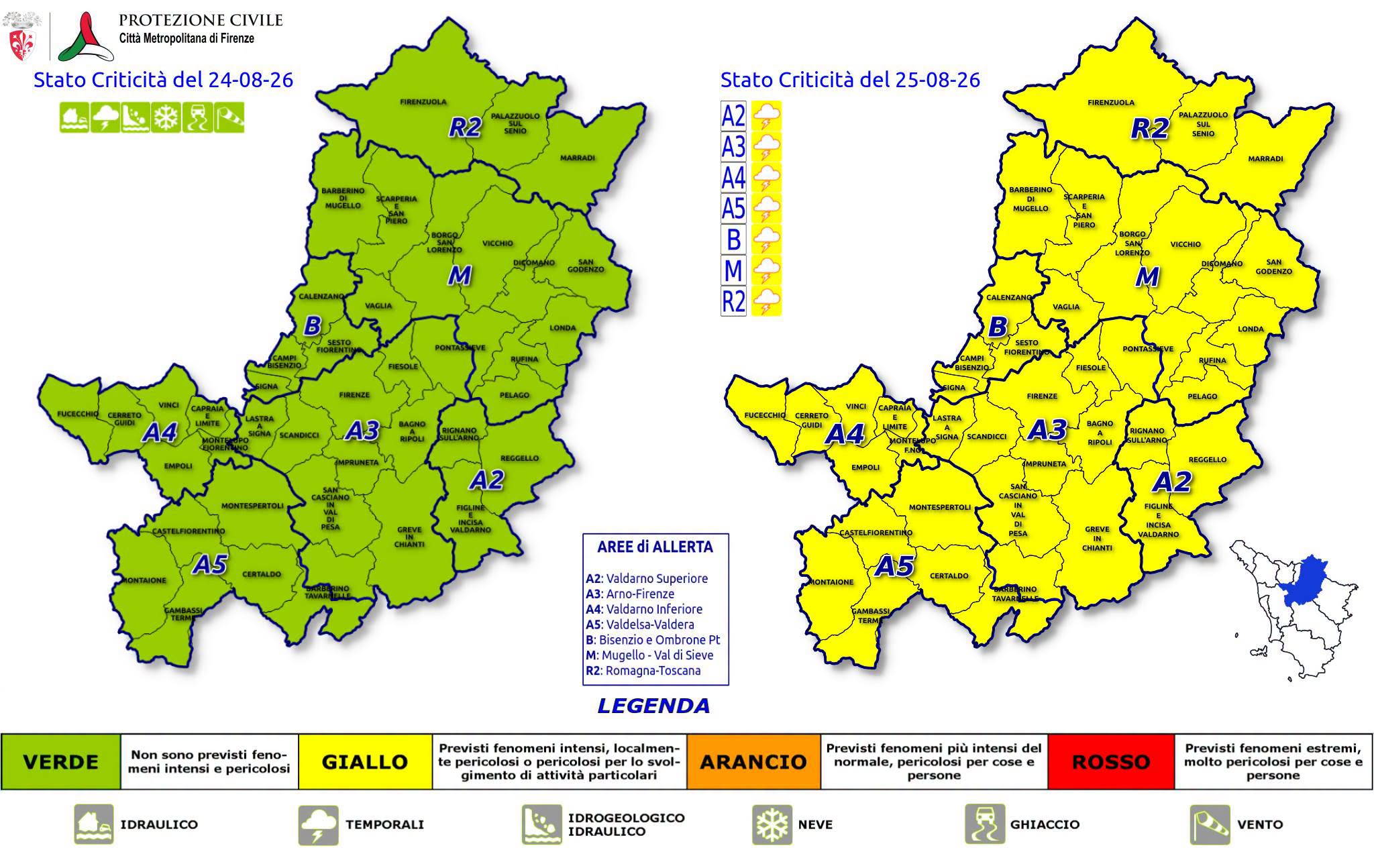 Allerta Gialla per temporali forti su tutti i Comuni del territorio metropolitano (fonte protezione civile citt� metro firenze)