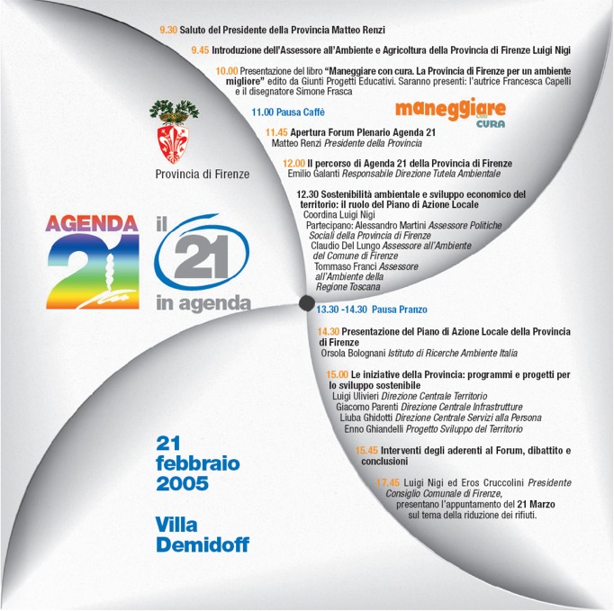 Il manifesto del primo appuntamento di Agenda 21 21 in agenda