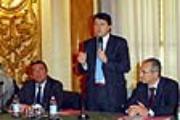 Presentazione della terza edizione del Campionato di Giornalismo. Da sinistra Carrassi, Renzi, Baldi