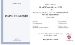 Locandina presentazione volume Divino Disincanto di Carmelo Consoli 
