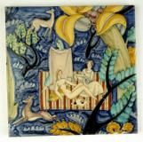 Manifattura Cantagalli, Piastrella quadrata, 1930ca., maiolica policroma, Civiche raccolte d'arte applicata, Castello Sforzesco, Milano